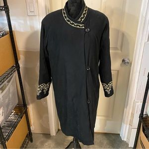 Carol Cohen Embroidered Boho Coat black faux Suede Women’s coat pockets Jacket L